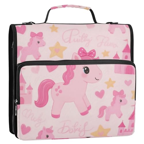 Dokumentenmappe mit 3 Ringen, niedliches Cartoon-Motiv, rosa Pferd, mit extra Taschen und Schultergurt, mehrere Taschen, geeignet für Mittelschule, Gestor de documentos Dokumentenmappe mit 3 Ringen, niedliches Cartoon-Motiv, rosa Pferd, mit extra Taschen und Schultergurt, mehrere Taschen, geeignet für Mittelschule, Gestor de documentos von Amooorous