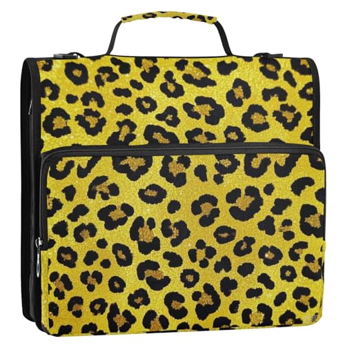 Dokumentenmappe mit künstlichem Glitzer, Leopardenmuster, Gelb, 3 Ringe, 3,8 cm, Reißverschluss mit Schultergurt, mehrere Taschen, Dokumentenmappe, Organizer für Schule und Büro, Gestor de documentos Dokumentenmappe mit künstlichem Glitzer, Leopardenmuster, Gelb, 3 Ringe, 3,8 cm, Reißverschluss mit Schultergurt, mehrere Taschen, Dokumentenmappe, Organizer für Schule und Büro, Gestor de documentos von Amooorous
