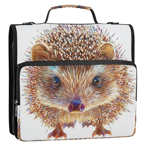 FUUNY Igel Realistischer Stil 3,8 cm 3 Ringe Schule Reißverschluss Ordner mit Gurt Wasserdicht Dokumentenmappe Organizer für Schule und Büro Gestor de encuadernación de documentos von Amooorous