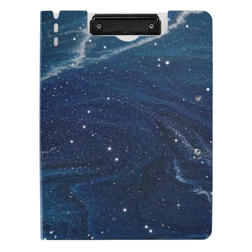 Faltbares Klemmbrett aus künstlichem Glitzer, Marmormaserung, Blau, Universum, A4-Klemmbrett, Padfolio für Stillen von Amooorous