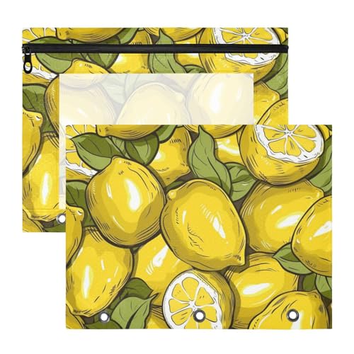Federmäppchen, 3 Löcher, 3 Löcher, Tasche für A4-Papier, Briefe, 2 Stück, Schüler, Schulbedarf, gelbe Zitrone von Amooorous