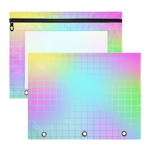 Federmäppchen, 3 Löcher, 3 Ringe, Tasche für A4-Papier, Briefe, 2 Stück, Studenten, Klassenzimmer, buntes Laserdesign, Quadrate von Amooorous
