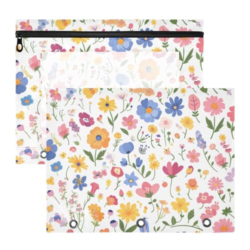 Federmäppchen, stabile 3-Loch-Tasche für A4-Papier, Briefe, 2 Stück, Lehrerklasse, frische Safari, Frühlingsblumen von Amooorous