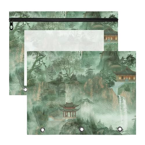 Federmäppchen, tragbar, 3 Löcher, für A4-Papier, Briefe, 2 Stück, Studenten, Zuhause, grün, chinesischer Stil, Landschaftsmalerei Federmäppchen, tragbar, 3 Löcher, für A4-Papier, Briefe, 2 Stück, Studenten, Zuhause, grün, chinesischer Stil, Landschaftsmalerei von Amooorous