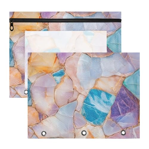Federmäppchen, transparent, 3 Löcher, Tasche für 3 Ringe, 2 Stück, Lehrer, College, Zubehör, Marmorsteine, einfach, minimalistisch von Amooorous
