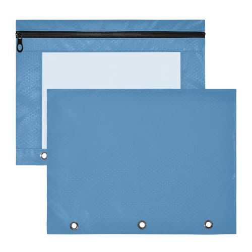 Federmäppchen, transparent, 3 Löcher, Tasche für 3 Ringe, 2 Stück, Studenten, Kunstbedarf, Aufbewahrung, Stahlblau, einfarbig, einfarbig von Amooorous