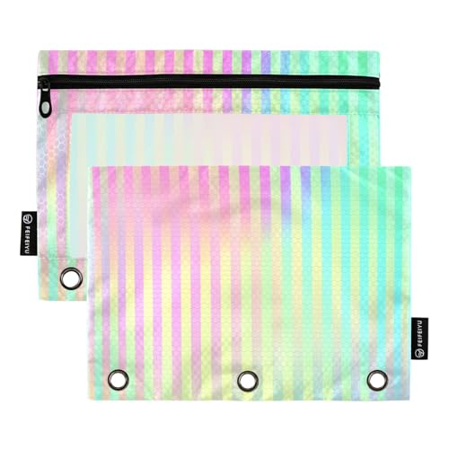 Federmäppchen für 3 Ringe, Ordner mit transparentem Fenster, buntes Laserdesign, Streifen, Ringordner mit Taschen mit Reißverschluss, verstärkte Ösen, 3 Ringe, Federmäppchen zur Aufbewahrung von Schul Federmäppchen für 3 Ringe, Ordner mit transparentem Fenster, buntes Laserdesign, Streifen, Ringordner mit Taschen mit Reißverschluss, verstärkte Ösen, 3 Ringe, Federmäppchen zur Aufbewahrung von Schul von Amooorous