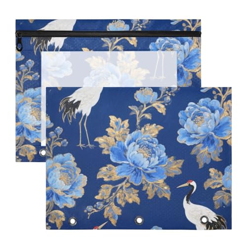 Federmäppchen mit 3 Löchern, Aufbewahrungstasche für 3 Ringe, 2 Stück, Studenten, Kunstbedarf, Aufbewahrung, japanischer Blaublumenkranich Federmäppchen mit 3 Löchern, Aufbewahrungstasche für 3 Ringe, 2 Stück, Studenten, Kunstbedarf, Aufbewahrung, japanischer Blaublumenkranich von Amooorous