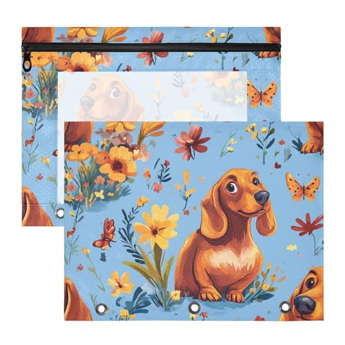 Federmäppchen mit 3 Löchern, für A4-Papier, Briefe, 2 Stück, Studenten, Klasse, Cartoon, süßer Dackel, Braun Federmäppchen mit 3 Löchern, für A4-Papier, Briefe, 2 Stück, Studenten, Klasse, Cartoon, süßer Dackel, Braun von Amooorous