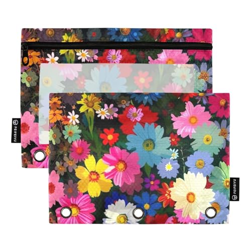 Federmäppchen mit 3 Löchern für Ordner mit transparentem Fenster, buntes Blumen-Federmäppchen in verschiedenen Farben, 3 Ringe, Bindertasche zur Aufbewahrung von Schulstudenten, Lehrerbedarf Federmäppchen mit 3 Löchern für Ordner mit transparentem Fenster, buntes Blumen-Federmäppchen in verschiedenen Farben, 3 Ringe, Bindertasche zur Aufbewahrung von Schulstudenten, Lehrerbedarf von Amooorous