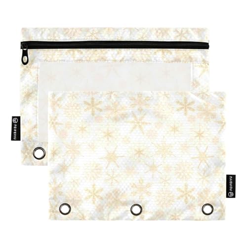 Federmäppchen mit 3 Löchern und transparentem Fenster, goldene Weihnachts-Schneeflocke, Kunststoff-Federmäppchen, klares Fenster und Ösen, 3 Ringe, Ordner, Ordner zur Aufbewahrung von Schule Federmäppchen mit 3 Löchern und transparentem Fenster, goldene Weihnachts-Schneeflocke, Kunststoff-Federmäppchen, klares Fenster und Ösen, 3 Ringe, Ordner, Ordner zur Aufbewahrung von Schule von Amooorous