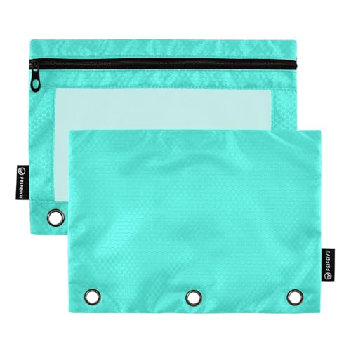 Federmäppchen mit 3 Ringen und transparentem Fenster, türkis, einfarbig, Ringordner mit Taschen, Klarsichtfenster und Ösen, Taschenordner für 3 Stück, für Schule, Büro und Zuhause, mehrfarbig, 2 Stück von Amooorous