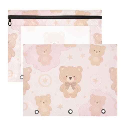 Federmäppchen mit 3 verstärkten Ösen, Kunststoff-Aktenordner für A4-Papier, Briefe, 2 Stück, Studenten, Kunstbedarf, Aufbewahrung, Cartoon, niedlicher brauner Teddybär Federmäppchen mit 3 verstärkten Ösen, Kunststoff-Aktenordner für A4-Papier, Briefe, 2 Stück, Studenten, Kunstbedarf, Aufbewahrung, Cartoon, niedlicher brauner Teddybär von Amooorous