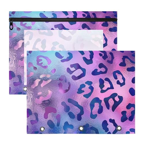 Federmäppchen mit Reißverschluss, 3-Loch-Tasche für A4-Papier, Briefe, 2 Stück, für Schüler, Studenten, Lehrerbedarf, Leopardenmuster von Amooorous