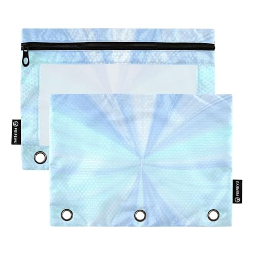 Federmäppchen mit Reißverschluss, 3 Ringe, Ordner mit transparentem Fenster, blaues Strahlen, Federmäppchen, Organizer, transparentes Fenster und Ösen, 3-fach gelocht, Ordner für Klassenzimmer, Schule von Amooorous