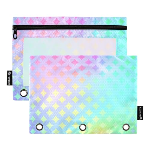 Federmäppchen mit Reißverschluss, 3 Ringe, Ordner mit transparentem Fenster, buntes Laser-Design, Quadrate, Federmäppchen mit Reißverschluss in verschiedenen Farben, 3-Loch-Ordner für Klassenzimmer Federmäppchen mit Reißverschluss, 3 Ringe, Ordner mit transparentem Fenster, buntes Laser-Design, Quadrate, Federmäppchen mit Reißverschluss in verschiedenen Farben, 3-Loch-Ordner für Klassenzimmer von Amooorous