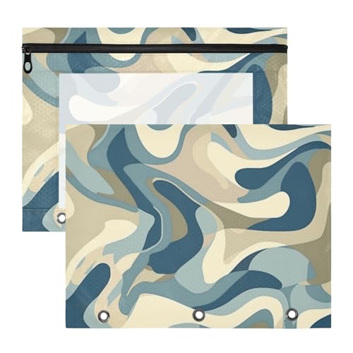 Federmäppchen mit Reißverschluss, 3-fach Locher, für A4-Papier, Briefe, 2 Stück, Lehrer, College, Abstrakt, Blau, Beige von Amooorous