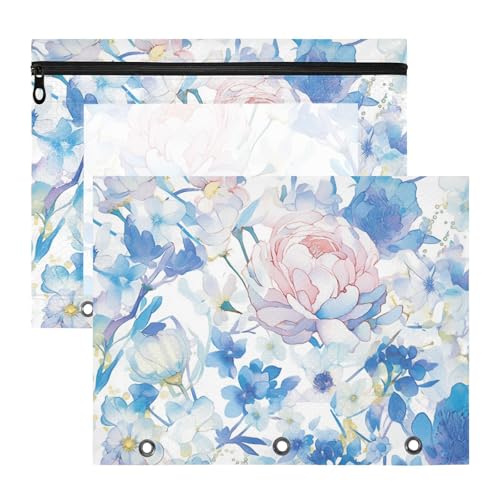 Federmäppchen mit Reißverschluss, 3-fach Locher, für A4-Papier, Briefe, 2 Stück, Lehrer, Zuhause, Aquarellkunst, elegante blaue Blumen Federmäppchen mit Reißverschluss, 3-fach Locher, für A4-Papier, Briefe, 2 Stück, Lehrer, Zuhause, Aquarellkunst, elegante blaue Blumen von Amooorous