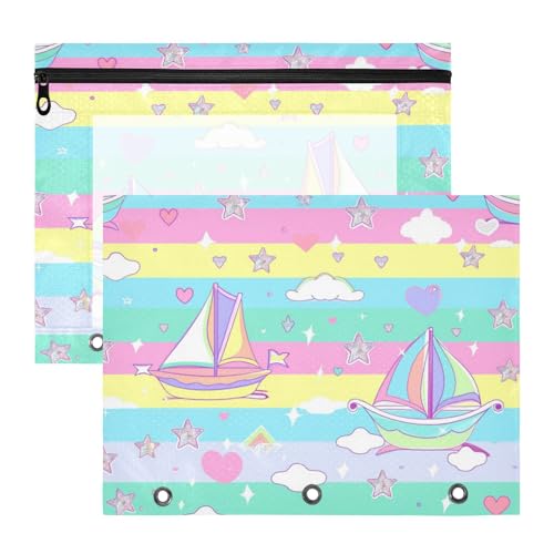 Federmäppchen mit Reißverschluss, Ordner für 3 Ringe, 2 Stück, Studenten, Büro, Segelboot, Insel, Cartoon, Regenbogenstreifen Federmäppchen mit Reißverschluss, Ordner für 3 Ringe, 2 Stück, Studenten, Büro, Segelboot, Insel, Cartoon, Regenbogenstreifen von Amooorous