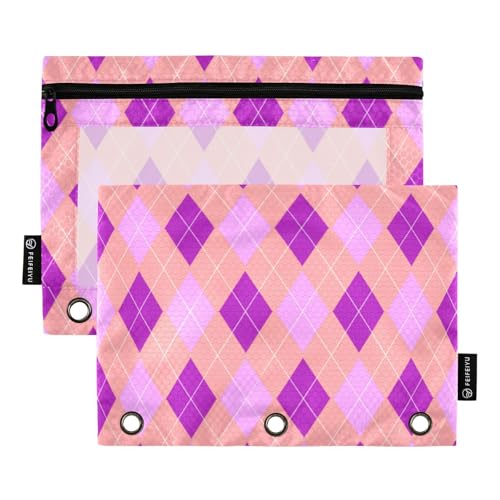 Federmäppchen mit Reißverschluss und transparentem Fenster, Pfirsich und violettes Schachbrett-Federmäppchen mit Reißverschluss, groß und stabil, 3-Ringbuch für Büro, Schulbedarf, Kosmetik, mehrfarbig Federmäppchen mit Reißverschluss und transparentem Fenster, Pfirsich und violettes Schachbrett-Federmäppchen mit Reißverschluss, groß und stabil, 3-Ringbuch für Büro, Schulbedarf, Kosmetik, mehrfarbig von Amooorous