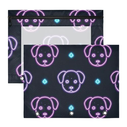 Federmäppchen mit glatten Reißverschlüssen, Kunststoff-Aktenordner für 3 Ringe, 2 Stück, Schüler, Schulbedarf, Cartoon, niedliche Farbe, fluoreszierender Neon-Hund Federmäppchen mit glatten Reißverschlüssen, Kunststoff-Aktenordner für 3 Ringe, 2 Stück, Schüler, Schulbedarf, Cartoon, niedliche Farbe, fluoreszierender Neon-Hund von Amooorous