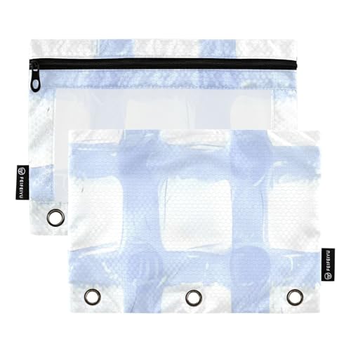 Federmäppchen mit transparentem Fenster, Gouache-Gitter, großes Federmäppchen mit Reißverschluss, verstärkte Ösen, Taschenordner für 3 Personen, für Bürobedarf, mehrfarbig, 2 Stück von Amooorous