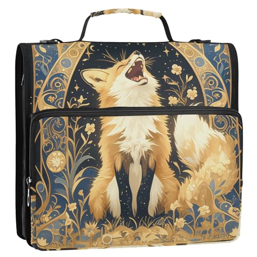 Goldener Fuchs-Ordner im Boho-Stil, 3,8 cm, 3 Ringe, Reißverschluss, mit Griff und abnehmbarem Schultergurt, einfach zu tragen, Schulbedarf, Organizer für Schule, Carpeta del organizador Goldener Fuchs-Ordner im Boho-Stil, 3,8 cm, 3 Ringe, Reißverschluss, mit Griff und abnehmbarem Schultergurt, einfach zu tragen, Schulbedarf, Organizer für Schule, Carpeta del organizador von Amooorous