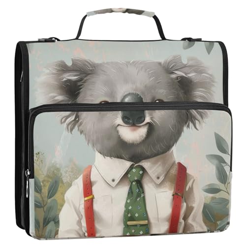 Grauer süßer Koala-Büroordner mit 3 Ringen, 3 Ringe, Organizer mit Griff und abnehmbarem Schultergurt, mehrere Taschen, Dokumente, Akten, Aufbewahrungstasche, geeignet für Mittelschule, Cartera con von Amooorous