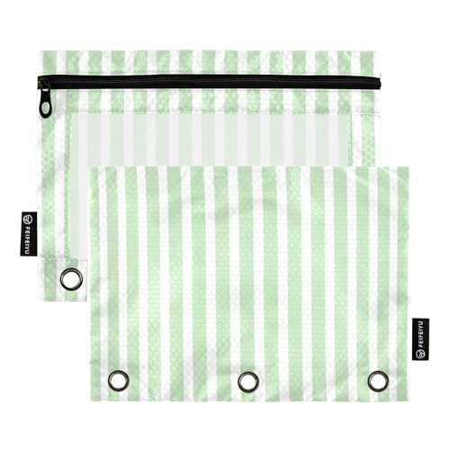 Große Bleistifttaschen mit transparentem Fenster, grüne und weiße Streifen, Ringordner mit Taschen in verschiedenen Farben, 3 Ringe, Ordner für Klassenzimmer, Schule, Bürobedarf, mehrfarbig, 2 Stück Große Bleistifttaschen mit transparentem Fenster, grüne und weiße Streifen, Ringordner mit Taschen in verschiedenen Farben, 3 Ringe, Ordner für Klassenzimmer, Schule, Bürobedarf, mehrfarbig, 2 Stück von Amooorous