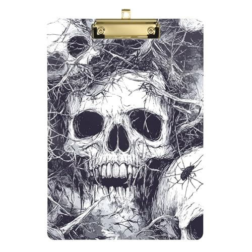 Gruseliger Totenkopf Halloween weiß A4 Klemmbretter Kinder Metall Klemmbrett Ordner Standardloch für Lehrer Must Haves für Klassenzimmer Elementary Tabla para escribir con Clip Größe 9 x 12 von Amooorous