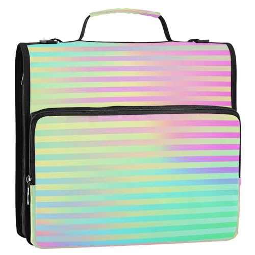 Homravel Ordner, buntes Laserdesign, Streifen, 3,8 cm, extra Taschen, mit Griff und abnehmbarem Schultergurt, mehrere Taschen, tragbar, Homravel sichere Aufbewahrungstasche für Schule/Büro, Gestor de von Amooorous