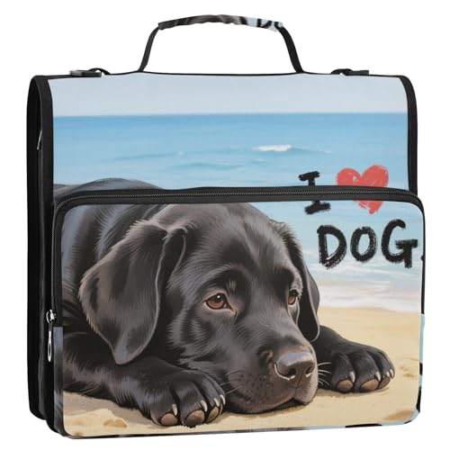 I Love Dog Sea 3-Ring-Ordner-Organizer mit Griff und abnehmbarem Schultergurt, leicht zu tragen, tragbar, sichere Aufbewahrungstasche für Mittelschüler, Gestor de Carpetas de Office von Amooorous