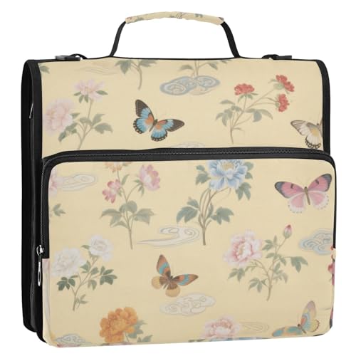 Japanische bunte Blumen- und Schmetterlinge, 3,8 cm, 3 Ringe, Organizer mit Schultergurt und Griff, mehrere Taschen, Dokumentenmappe, Organizer für Schule und Büro, Carpeta del organizador Japanische bunte Blumen- und Schmetterlinge, 3,8 cm, 3 Ringe, Organizer mit Schultergurt und Griff, mehrere Taschen, Dokumentenmappe, Organizer für Schule und Büro, Carpeta del organizador von Amooorous