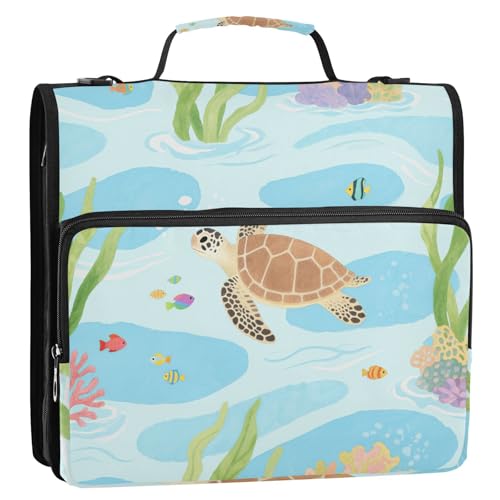 Kinder-Aquarell-Schildkrötenfisch, bunt, 3,8 cm, 3 Ringe, Ordner-Organizer mit Schultergurt und Griff, inklusive Reißverschlusstasche, Dokumenten-Organizer-Tasche für Mittelschüler, Carpeta con Kinder-Aquarell-Schildkrötenfisch, bunt, 3,8 cm, 3 Ringe, Ordner-Organizer mit Schultergurt und Griff, inklusive Reißverschlusstasche, Dokumenten-Organizer-Tasche für Mittelschüler, Carpeta con von Amooorous