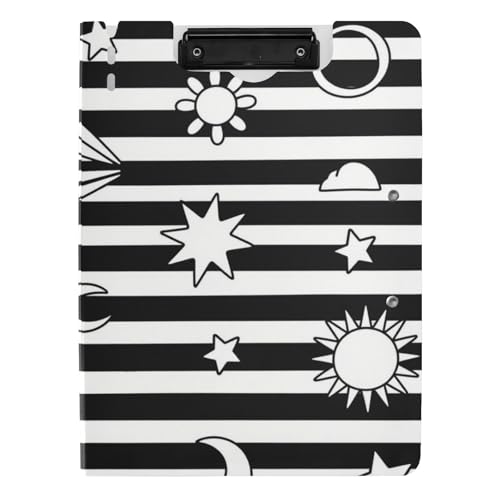 Klemmbrett, faltbar, schwarz, weiß, gestreift, Sonne, Mond, Stern, A4, Clipfolio für die Schule Klemmbrett, faltbar, schwarz, weiß, gestreift, Sonne, Mond, Stern, A4, Clipfolio für die Schule von Amooorous