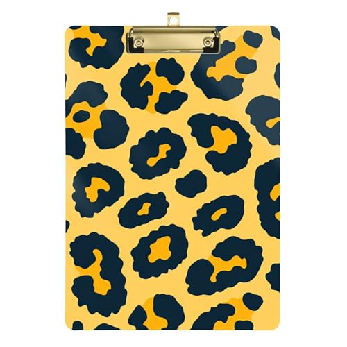 Klemmbrett mit Leopardenmuster, goldfarben, schwarz, A4, mit Rückseite, transparent, für Fußball, LKW-Fahrer, Tabla Para, Escribir, Größe 22,9 x 30,5 cm von Amooorous