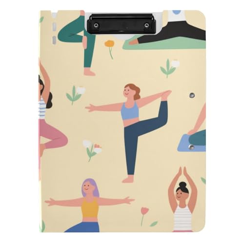 Klemmbrett mit Mappe, niedliches Cartoon-Yoga, Gelb, A4-Klemmbrett mit Padfolio zum Stillen Klemmbrett mit Mappe, niedliches Cartoon-Yoga, Gelb, A4-Klemmbrett mit Padfolio zum Stillen von Amooorous