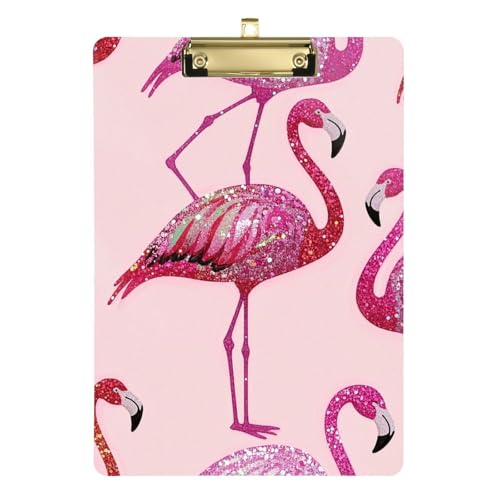 Klemmbrett mit künstlichem Glitzer-Cartoon-Flamingo, A4, Klapp-Klemmbrett, Hartplatte für Krankenpfleger, Studenten, Handel, Quest, Tabla para escribir Größe 22,9 x 30,5 cm von Amooorous