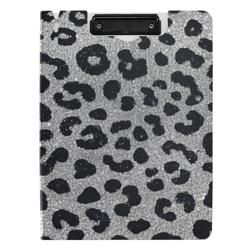 Klemmbrett mit künstlichem Glitzer-Leopardenmuster, grau, A4-Klemmbrett mit Padfolio für die Schule Klemmbrett mit künstlichem Glitzer-Leopardenmuster, grau, A4-Klemmbrett mit Padfolio für die Schule von Amooorous