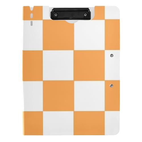 Klemmbrettmappe mit Aufbewahrung, Orange und Weiß, amerikanisches Karomuster, A4, Klemmbrett für die Schule von Amooorous