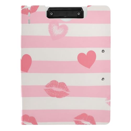 Klemmbrettmappe mit Aufbewahrung, rosa weiße Streifen, Herz, Lippe, Liebe, A4, Klemmbrett, Padfolio für die Schule Klemmbrettmappe mit Aufbewahrung, rosa weiße Streifen, Herz, Lippe, Liebe, A4, Klemmbrett, Padfolio für die Schule von Amooorous