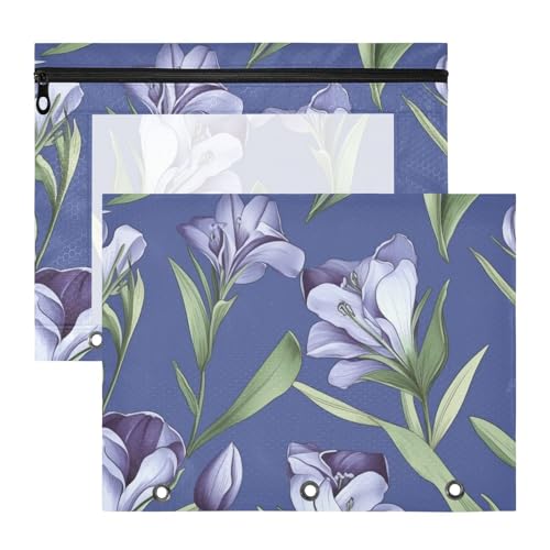 Kosmetiktasche, Mehrzweck-Aufbewahrungstasche für 3 Ringe, Ordner, Lehrer, Klassenzimmer, Zubehör, violette Blumen, grüne Blätter, 2 Stück Kosmetiktasche, Mehrzweck-Aufbewahrungstasche für 3 Ringe, Ordner, Lehrer, Klassenzimmer, Zubehör, violette Blumen, grüne Blätter, 2 Stück von Amooorous