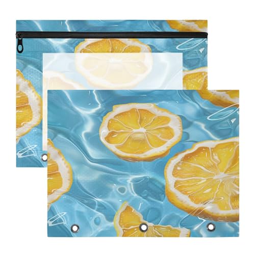 Kosmetiktasche, Mehrzwecktasche, 3 Löcher, für A4-Papier, Briefe, 2 Stück, Studenten, Schulbedarf, Sommer, Zitrone von Amooorous