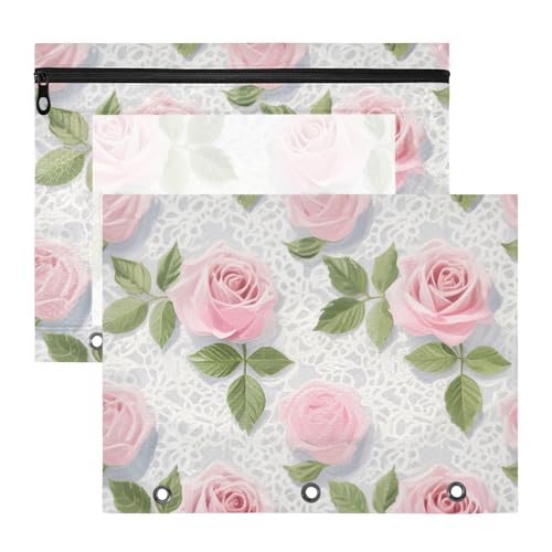 Kosmetiktasche mit 3 Löchern, 3 Löchern, Tasche für 3 Ringe, Ordner, 2 Stück, Studenten, Schulanfang, rosa Spitze, Rosenblüten Kosmetiktasche mit 3 Löchern, 3 Löchern, Tasche für 3 Ringe, Ordner, 2 Stück, Studenten, Schulanfang, rosa Spitze, Rosenblüten von Amooorous