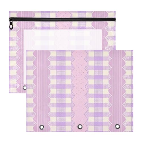 Kosmetiktasche mit 3 Löchern, Kunststoff, Aktenordner für A4-Papier, Briefe, 2 Stück, Studenten, Schulbedarf, Rosa, Lila, niedliche Spitzenstreifen von Amooorous