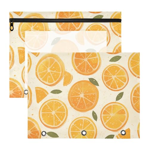 Kosmetiktasche mit 3 Löchern, Stifthalter für A4-Papier, Briefe, 2 Stück, Lehrer, Schulbedarf, Orange, Sommerzitrone von Amooorous