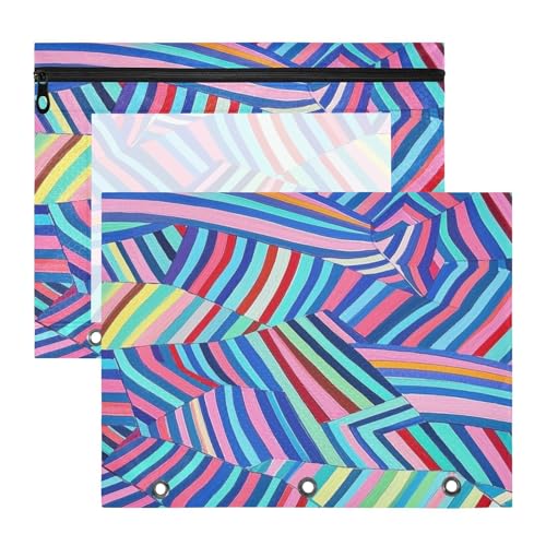 Kosmetiktasche mit Sichtfenster, 3 Löcher, für 3 Ringe, 2 Stück, Studenten, Büro, Kunst, Streifen, bunt von Amooorous