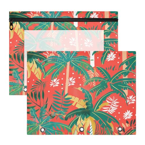 Kosmetiktasche mit glatten Reißverschlüssen, Kunststoff-Aktenordner für A4-Papier, Briefe, 2 Stück, Lehrer, Zuhause, Sommer, tropische Bäume Kosmetiktasche mit glatten Reißverschlüssen, Kunststoff-Aktenordner für A4-Papier, Briefe, 2 Stück, Lehrer, Zuhause, Sommer, tropische Bäume von Amooorous