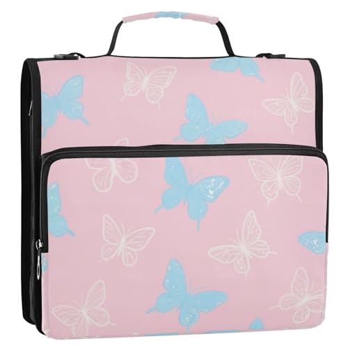 Künstliche Glitzer-Pailletten, Schmetterling, Rosa, 3,8 cm, 3-Ringe, Reißverschluss, Ordner mit Schultergurt und Griff, wasserdicht, Dokumenten-Organizer-Tasche für Schule und Büro, Gestor de Künstliche Glitzer-Pailletten, Schmetterling, Rosa, 3,8 cm, 3-Ringe, Reißverschluss, Ordner mit Schultergurt und Griff, wasserdicht, Dokumenten-Organizer-Tasche für Schule und Büro, Gestor de von Amooorous