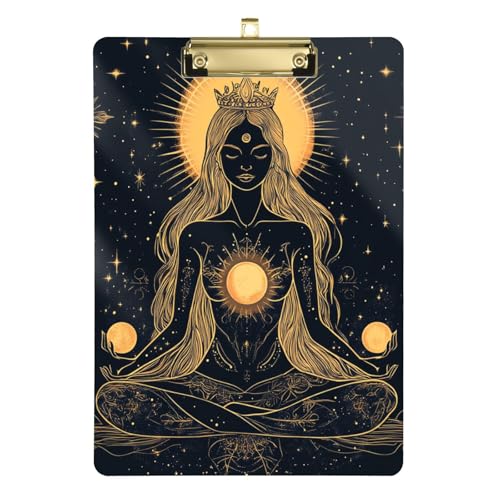 Muse Moon Godness Boho Gothic A4 Klemmbrett mit Ordner Klemmbrett Niedliches Standardloch für Volleyball Baseball Trainer Tabla para escribir Größe 9 x 12 von Amooorous